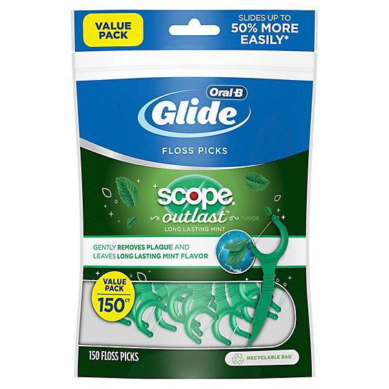 Oral-B Glide Mint Dental Floss Picks with Long Lasting Scope Flavor - 150 Count