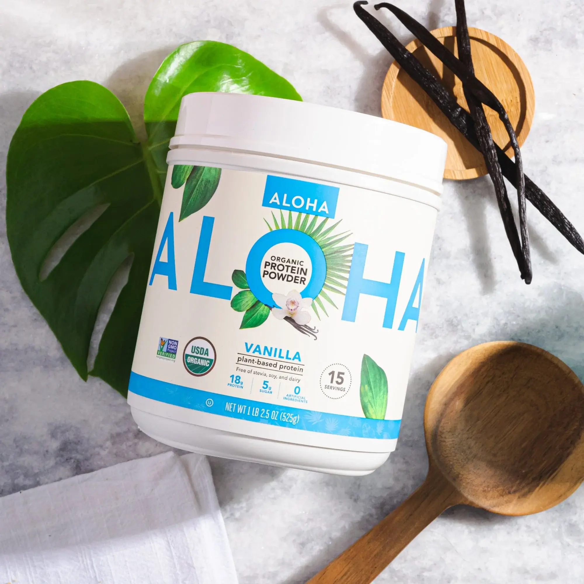 ALOHA Organic Plant-Based Protein Powder, Vanilla, 1.14 Pounds (518g) (Packaging May Vary)