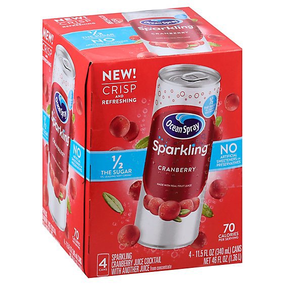 Ocean Spray Sparkling Juice Cocktail Cranberry - 4-11.5 Fl. Oz.