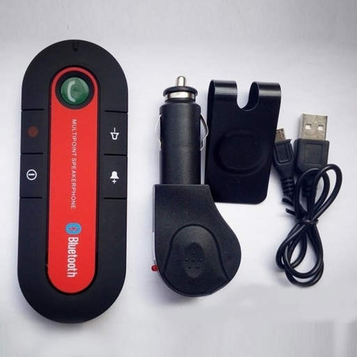 a black and red bluetooth device with a car charger attached to it