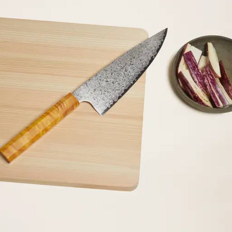 Japanese knife on cutting board