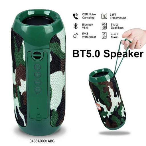 a bt5.0 speaker with a camouflage design