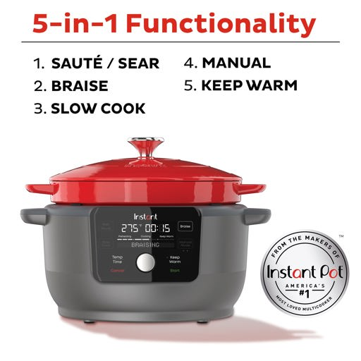 Instant Pot 6-Quart 1500W Electric Round Dutch Oven - Red