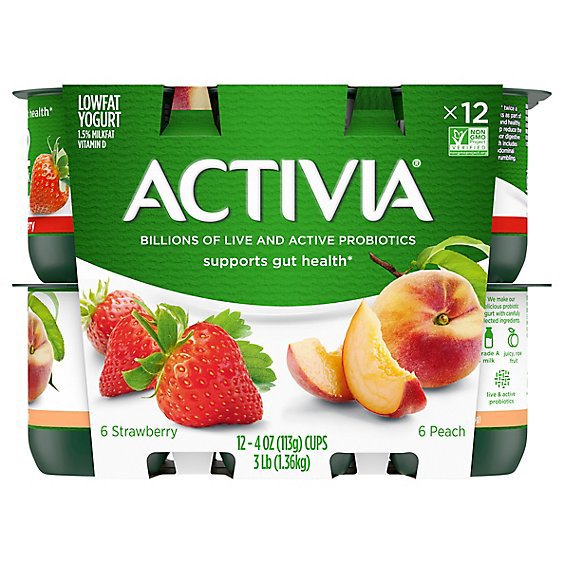 Activia Low Fat Probiotic Peach And Strawberry Variety Pack Yogurt - 12-4 Oz
