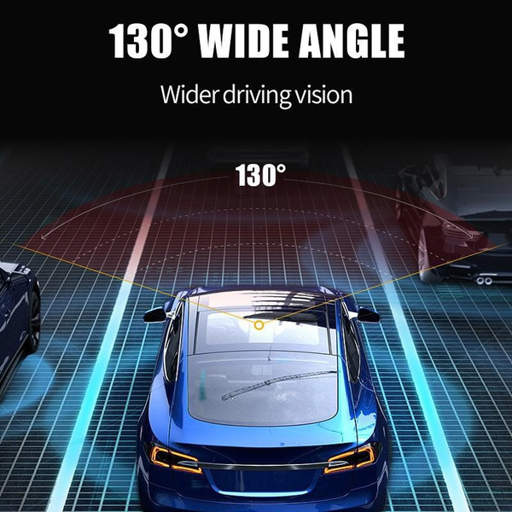 a blue car with a 130 degree wide angle driving vision