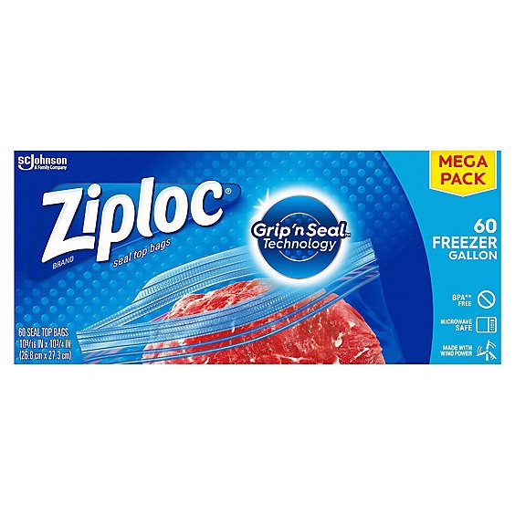 Ziploc Brand Freezer Bags Mega Pack Gallon - 60 Count
