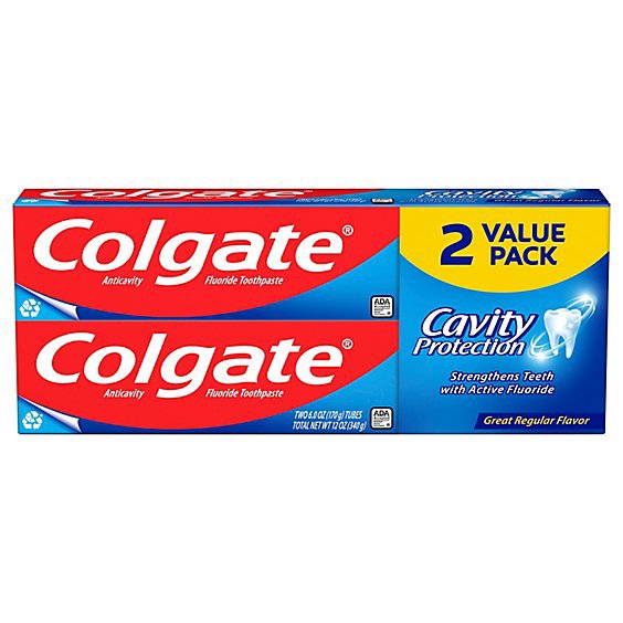 Colgate Cavity Protection Toothpaste with Fluoride Great Regular Flavor - 2-6 Oz