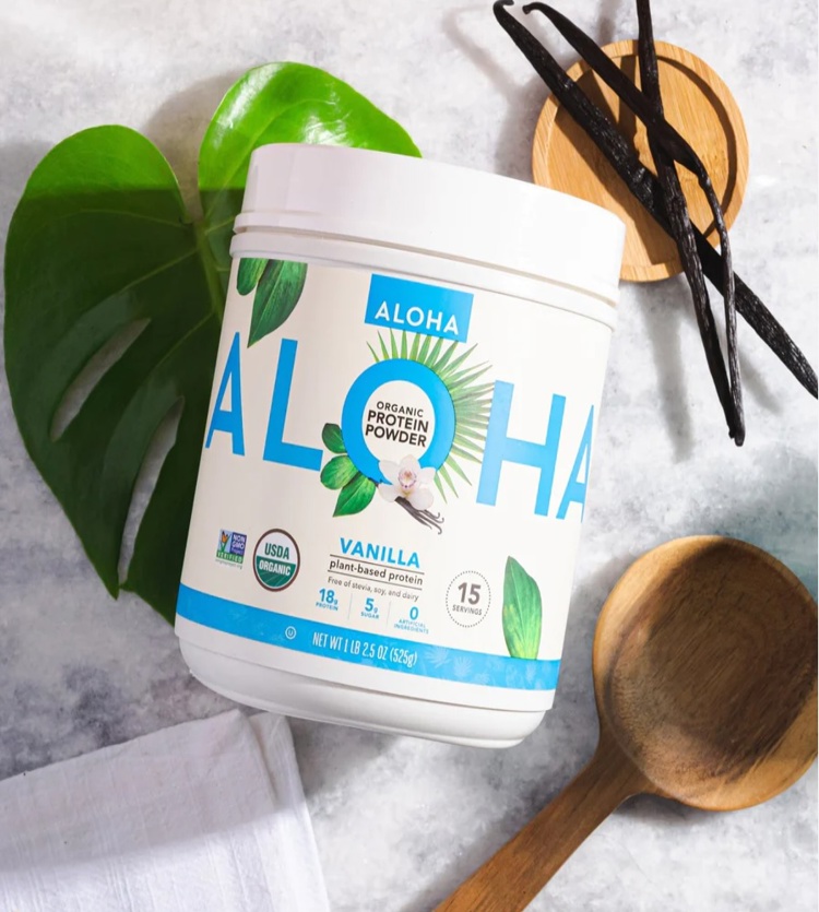 a container of aloha organic protein powder vanilla